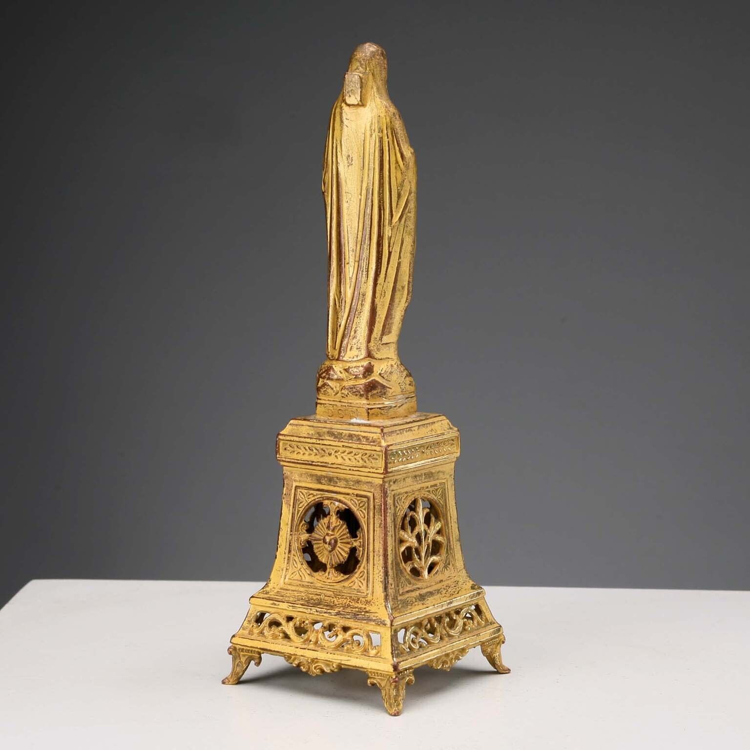 Antique Figurine Our Lady Of Lourdes Metal France XX Century photo Art