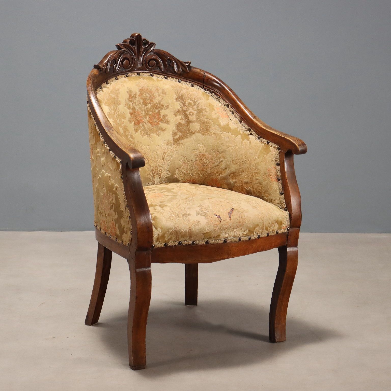 Antique Armchair Walnut Fabric Italy XIX Century