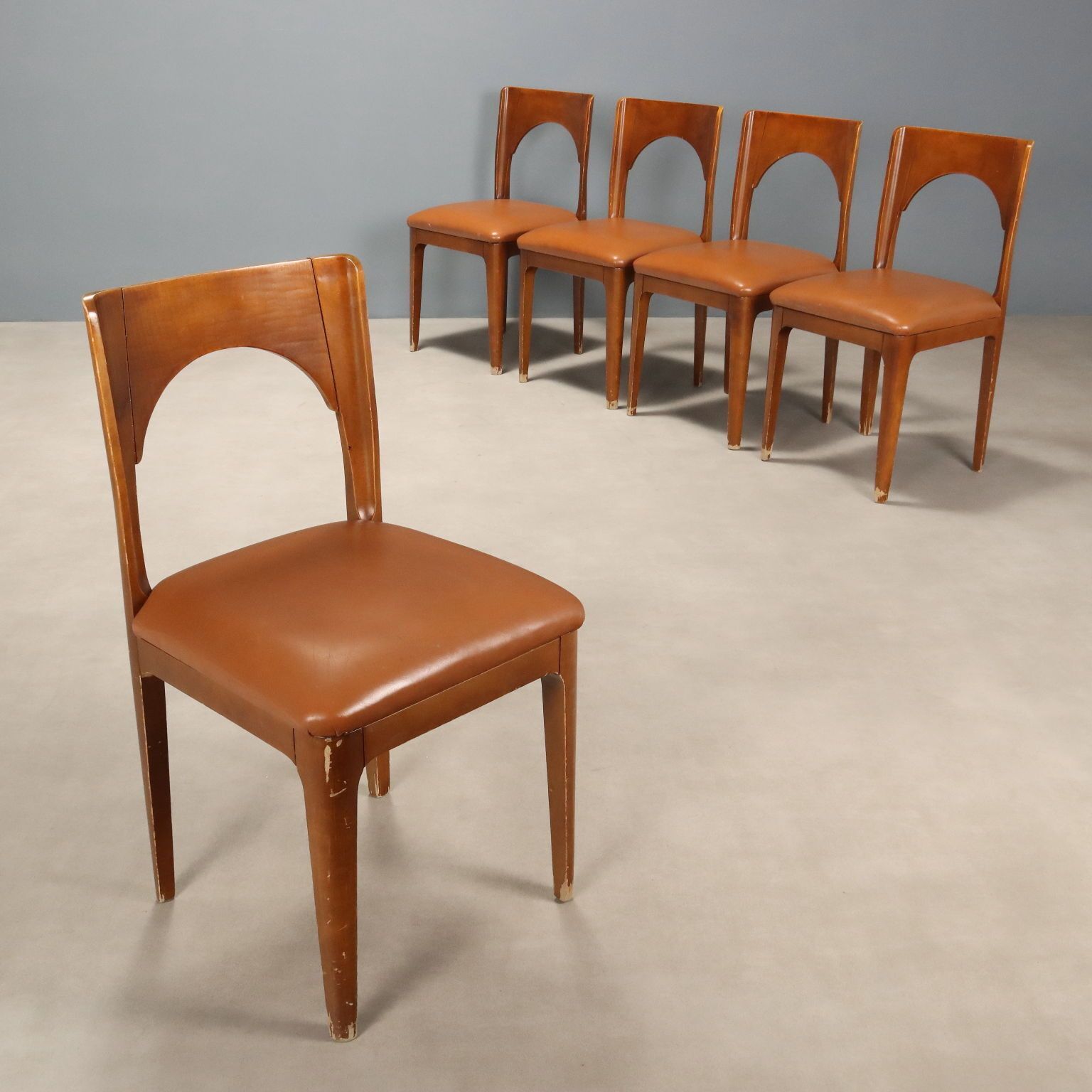 Vintage Chairs Beech Foam Leatherette Design Italy 1970s 1980s