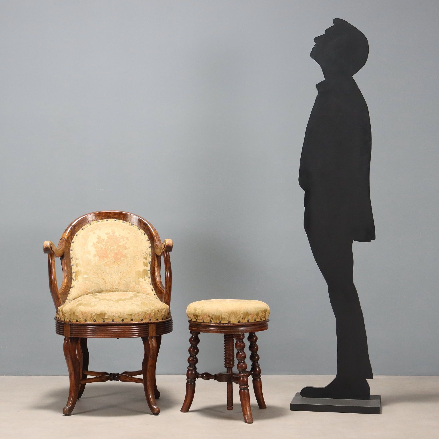 Antique Armchair Set Walnut Fabric Italy XIX Century photo for sale