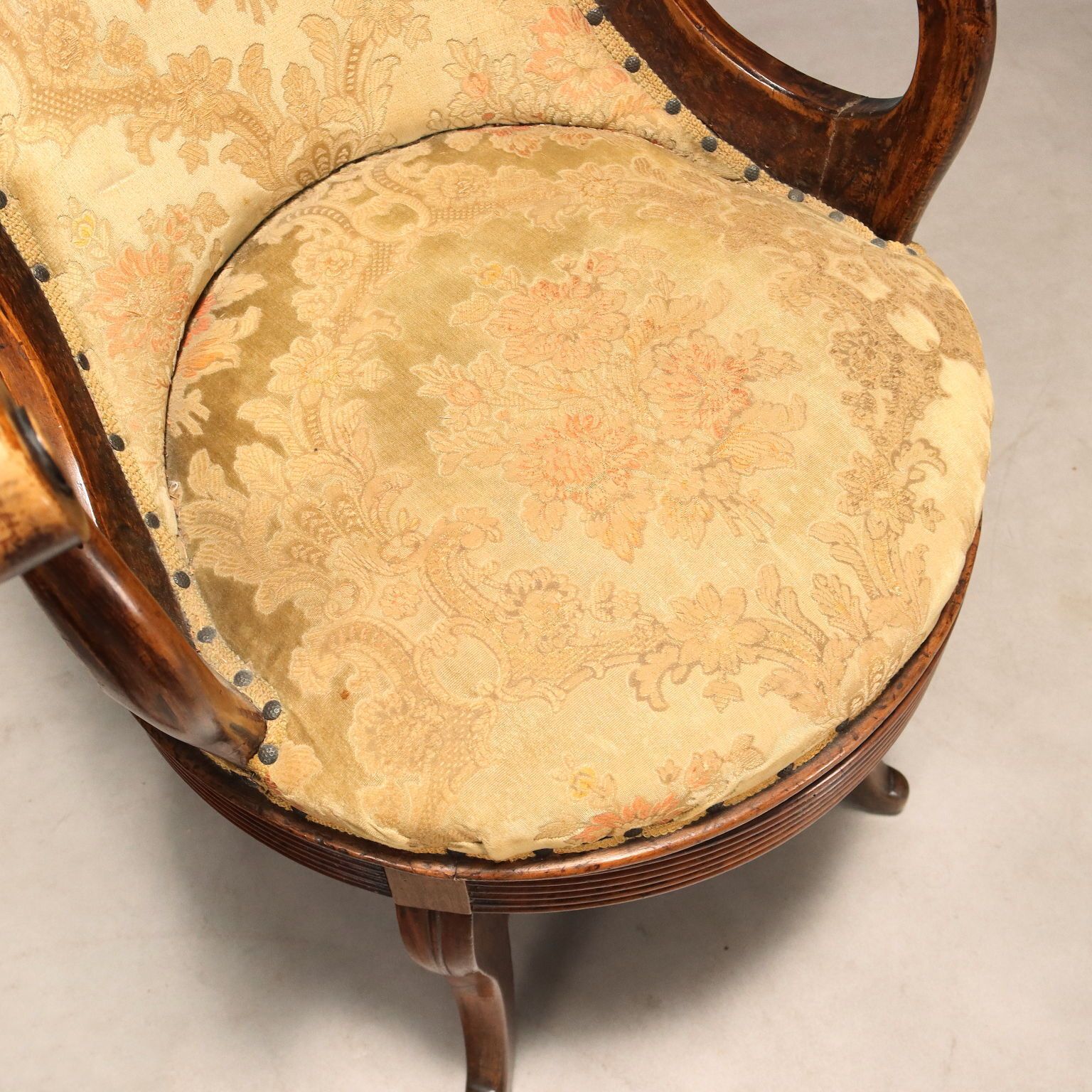 Antique Armchair Set Walnut Fabric Italy XIX Century photo vinterior
