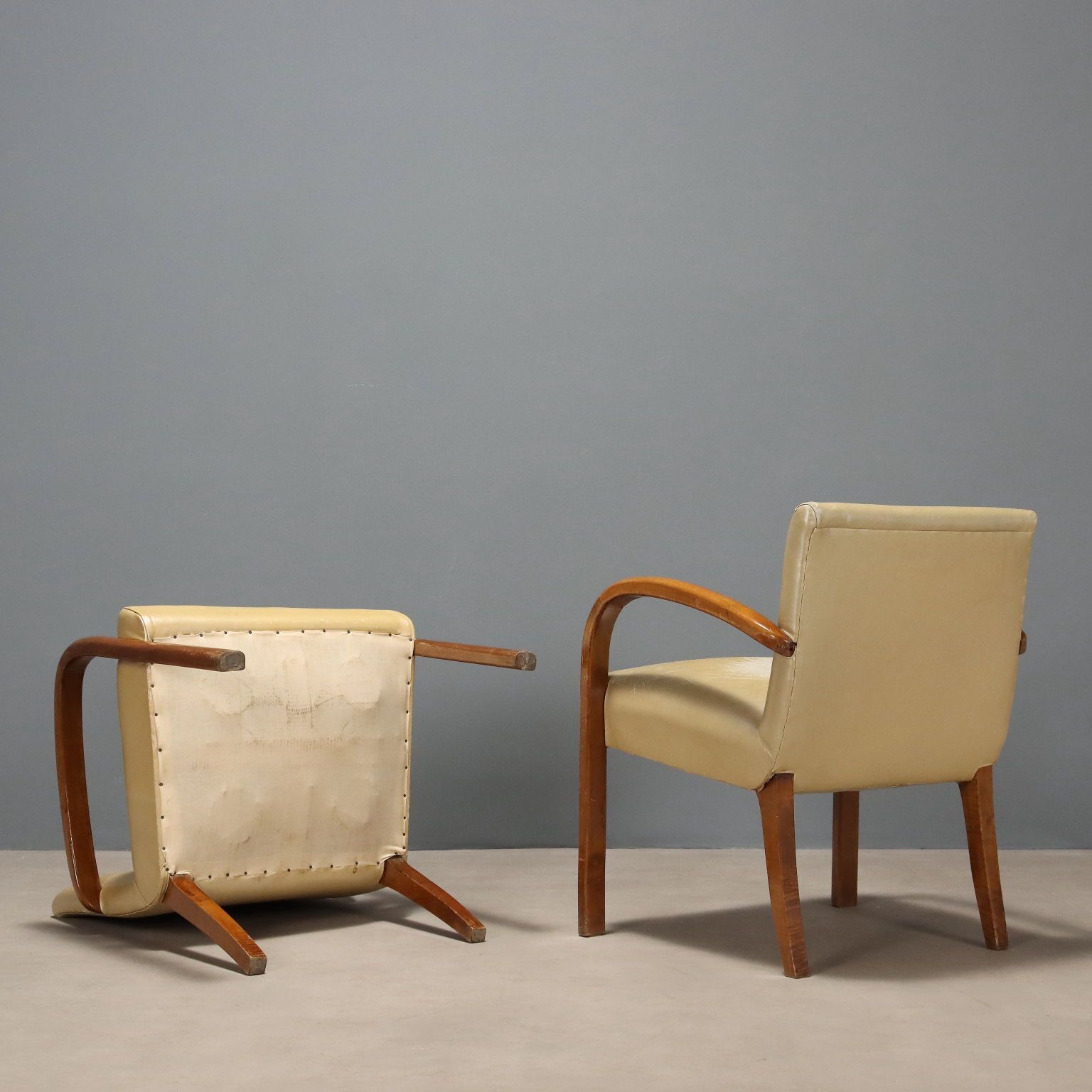 Vintage Armchairs Beech Leatherette Design Italy 1960s photo vintage