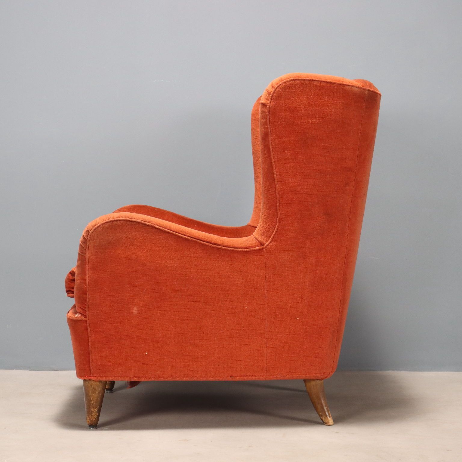 Vintage Armchair Wood Fabric Design Italy 1950s 1960s photo Furniture