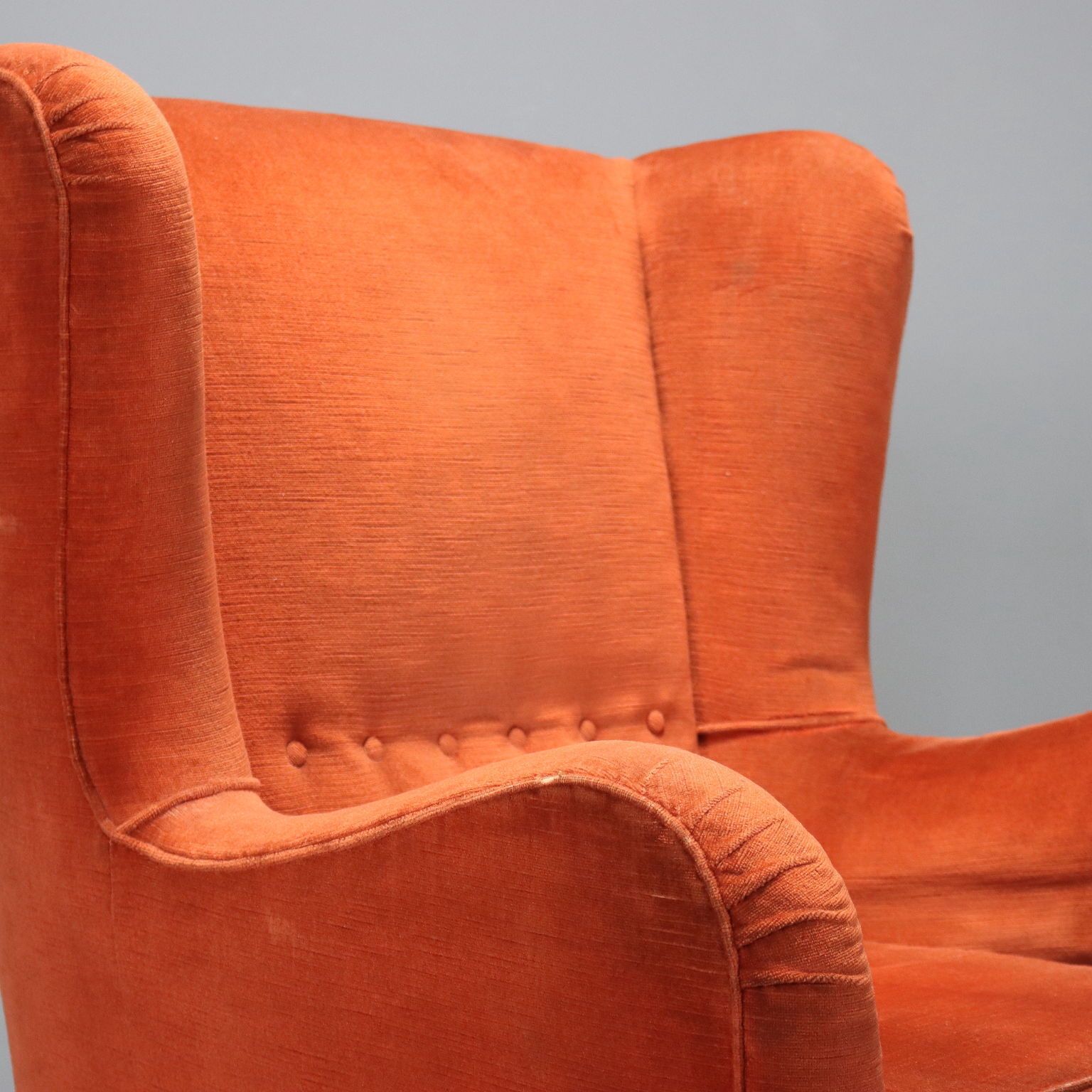 Vintage Armchair Wood Fabric Design Italy 1950s 1960s photo 360.0