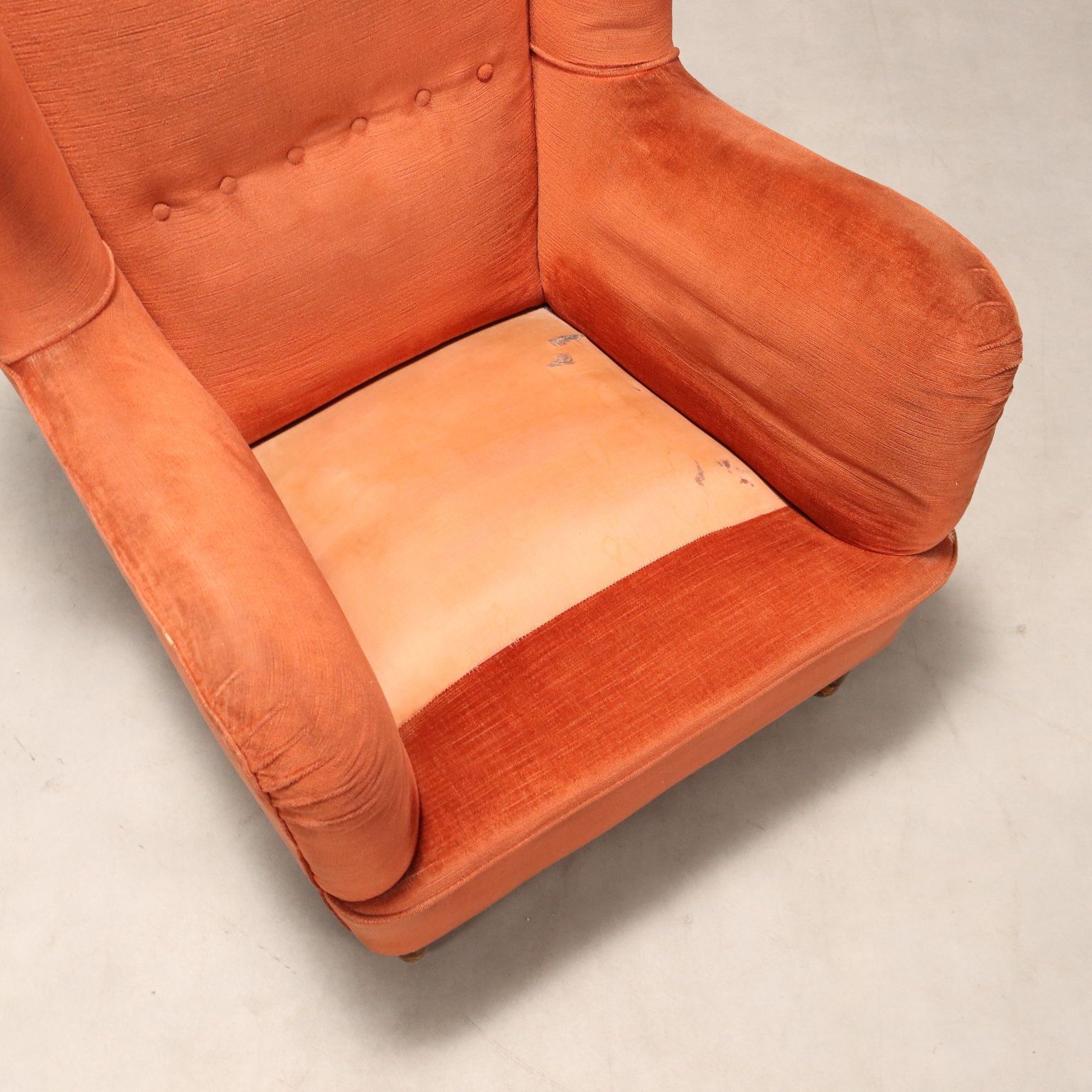photo furniture Vintage Armchair Wood Fabric Design Italy 1950s 1960s