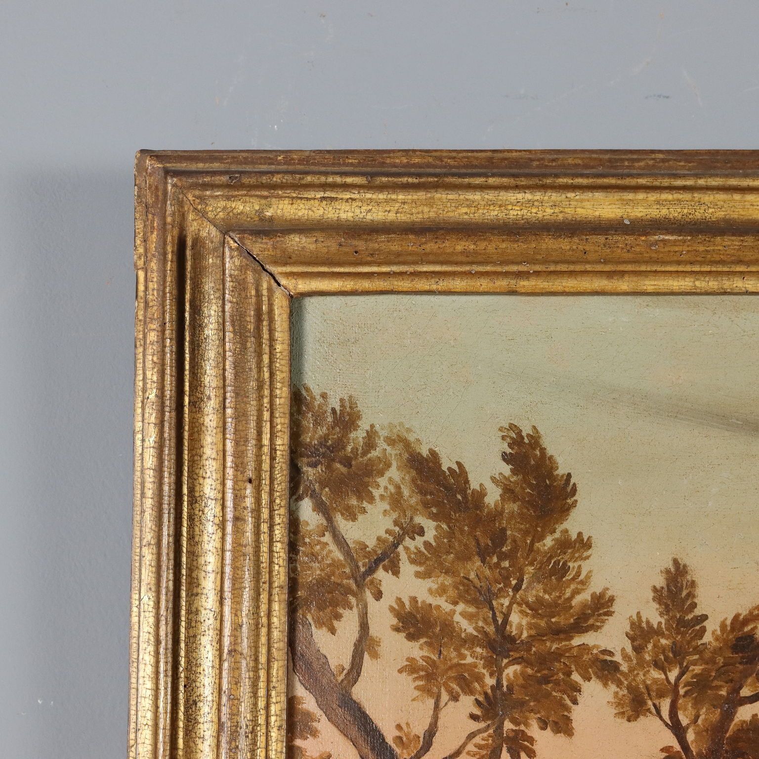 Antique Painting Landscape With Village Oil On Canvas '700 photo vintage