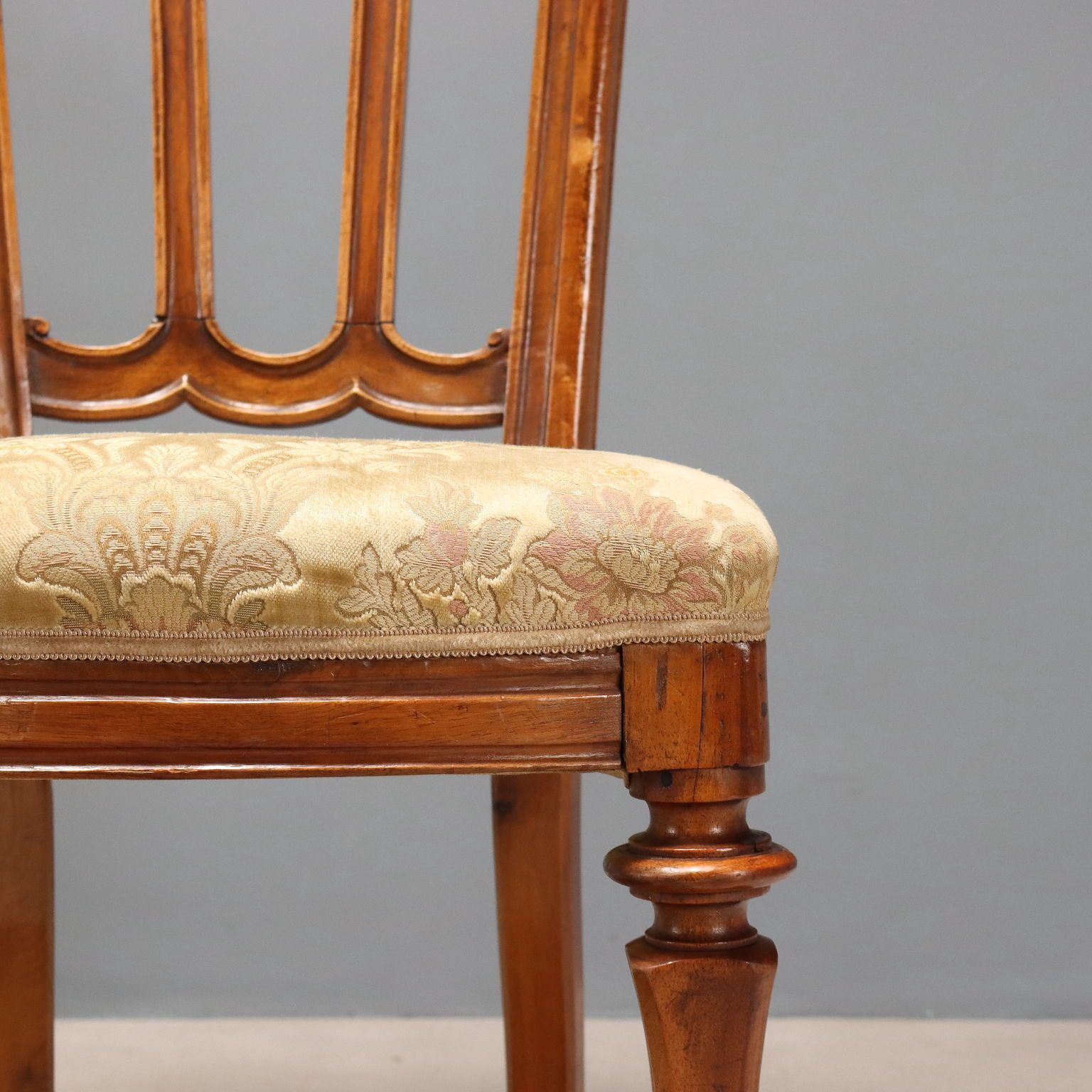 Antique Chairs Walnut Fabric Padding Italy Late XIX Century photo vinterior