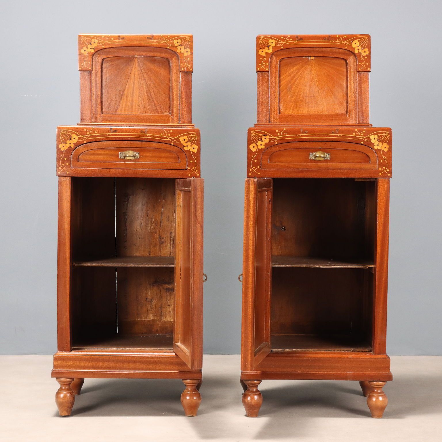 Antique Nightstands Mahogany Glass Italy XX Century photo Furniture