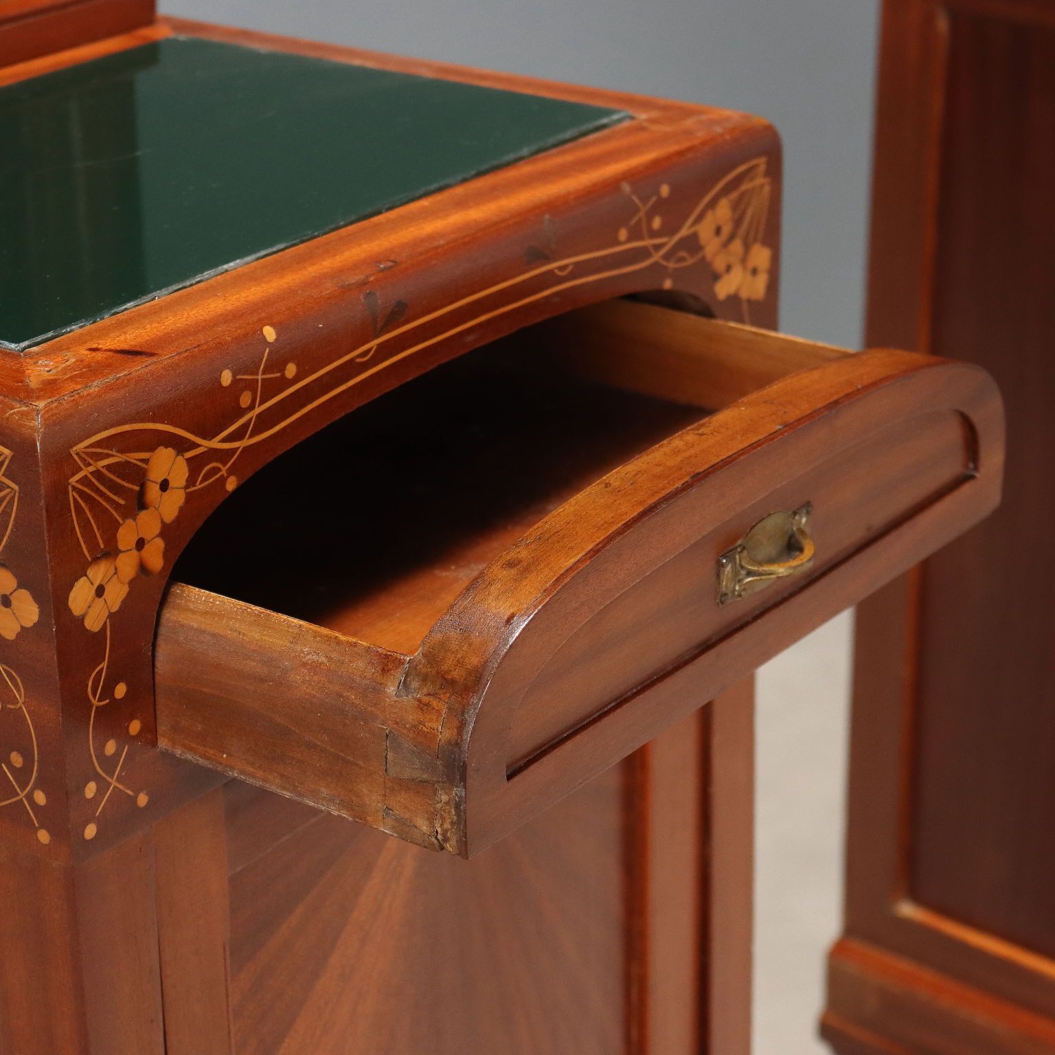 Antique Nightstands Mahogany Glass Italy XX Century photo vintage