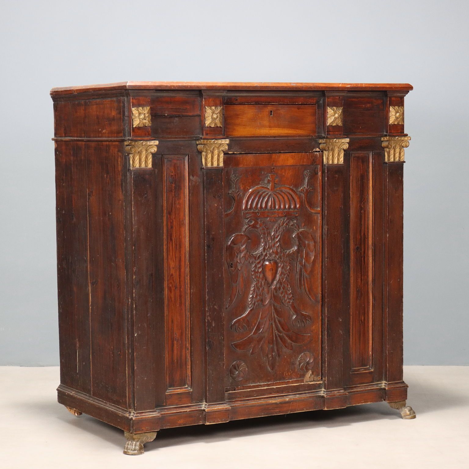 Antique Cupboard Walnut Fir Drawers Italy XVIII Century
