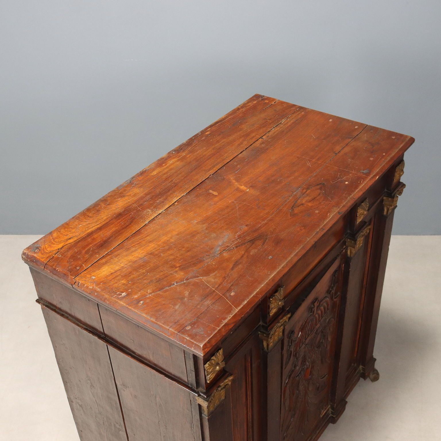 Furniture Antique Cupboard Walnut Fir Drawers Italy XVIII Century photo