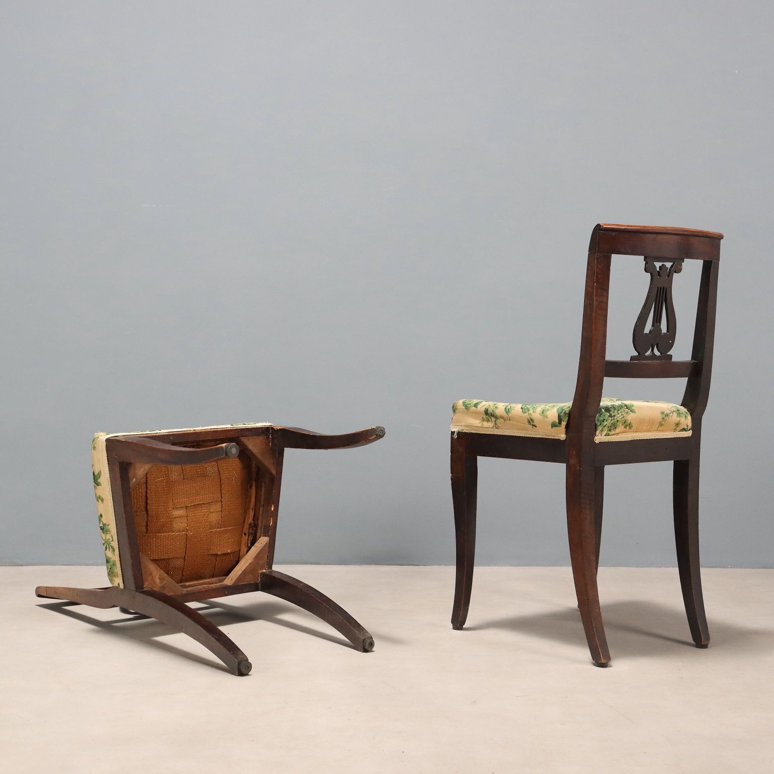 photo for sale Antique Chairs Directoire Walnut Fabric Italy XIX Century