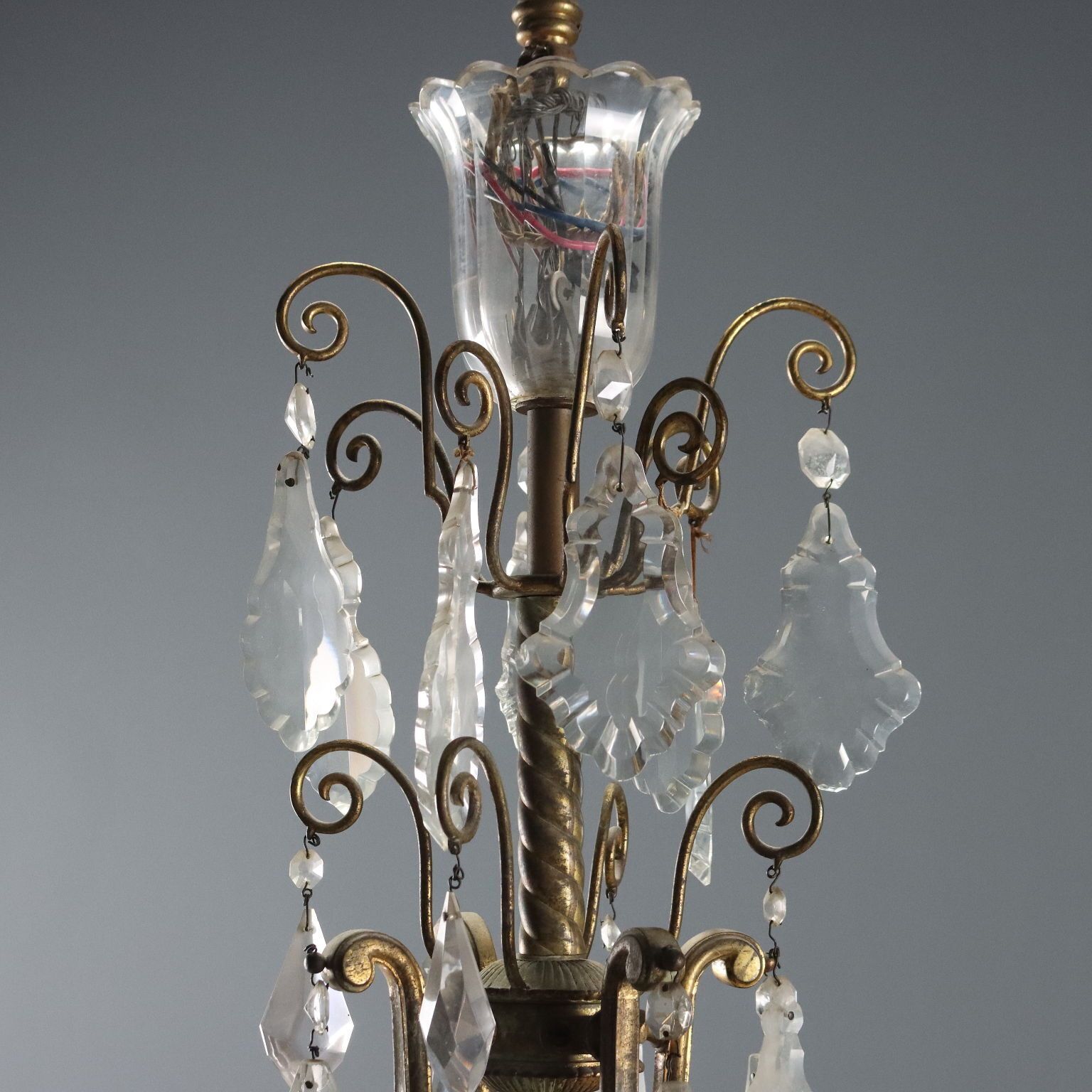 Antique Chandelier Gilded Metal Glass Italy XIX Century photo 1510.0