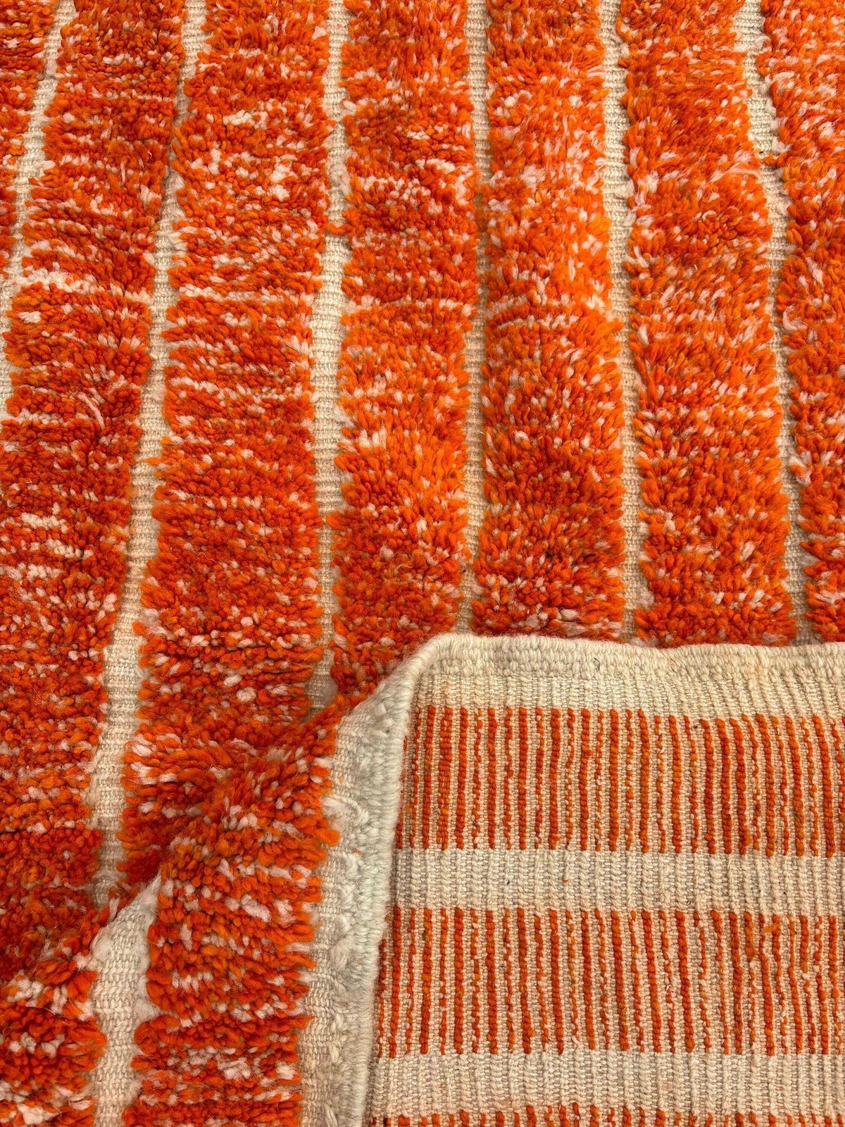 Handmade Moroccan Berber Mrirt Rug – Orange Wool Rug 200x300 Cm –Modern Textured Carpet – Bold Abstract Design – Large Living Room Area Rug photo for sale