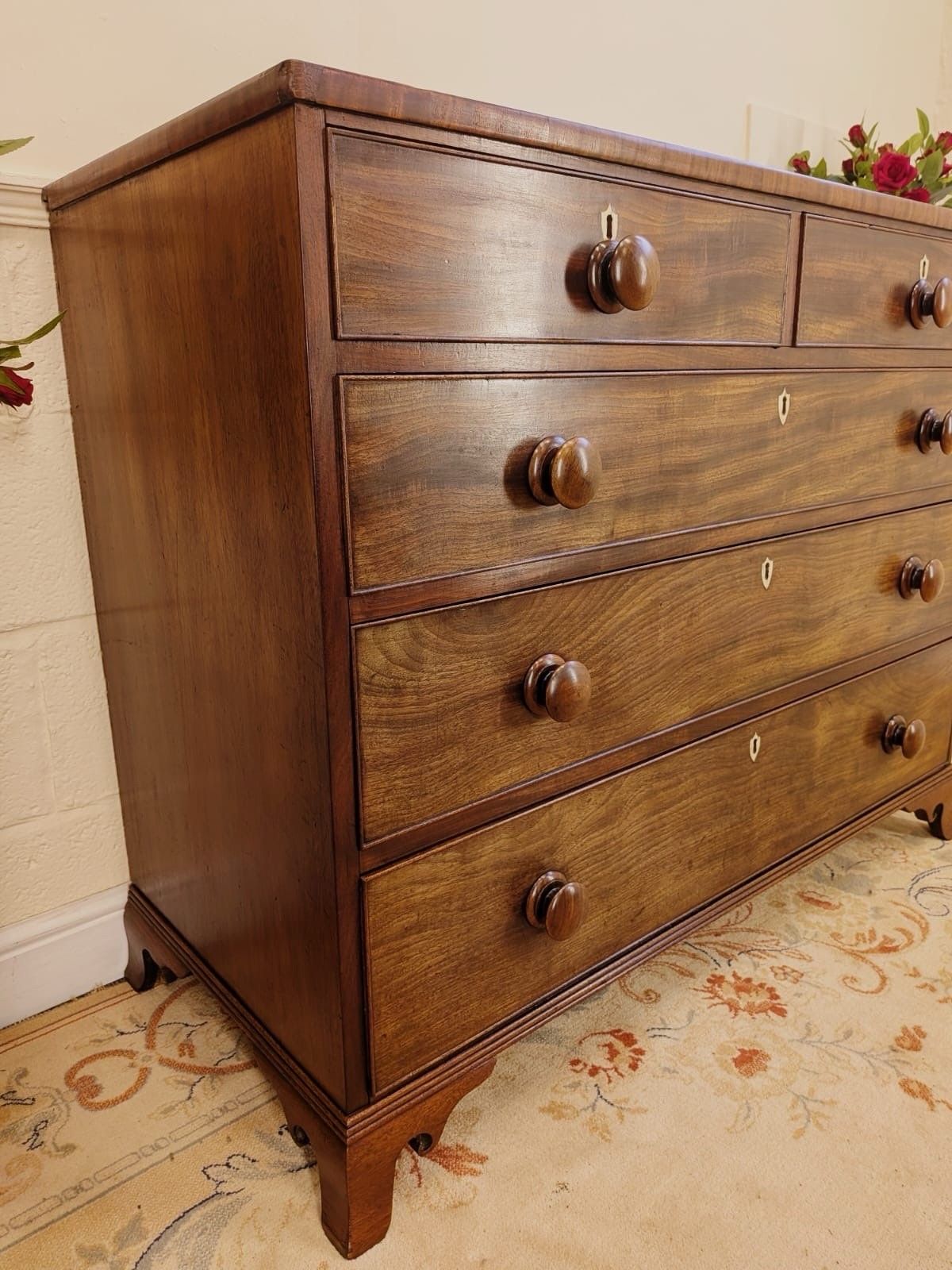 Furniture Geogian Early 19th Century Solid Mahogany Chest Of 2 Over 3 Graduating Drawers photo