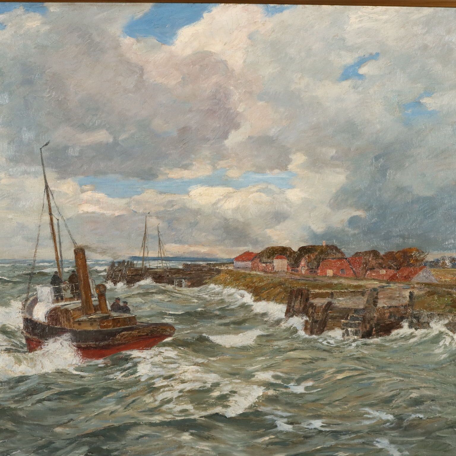 Antique Painting Signed Andreas Dirks Maritime Glimpse XIX Century photo for sale