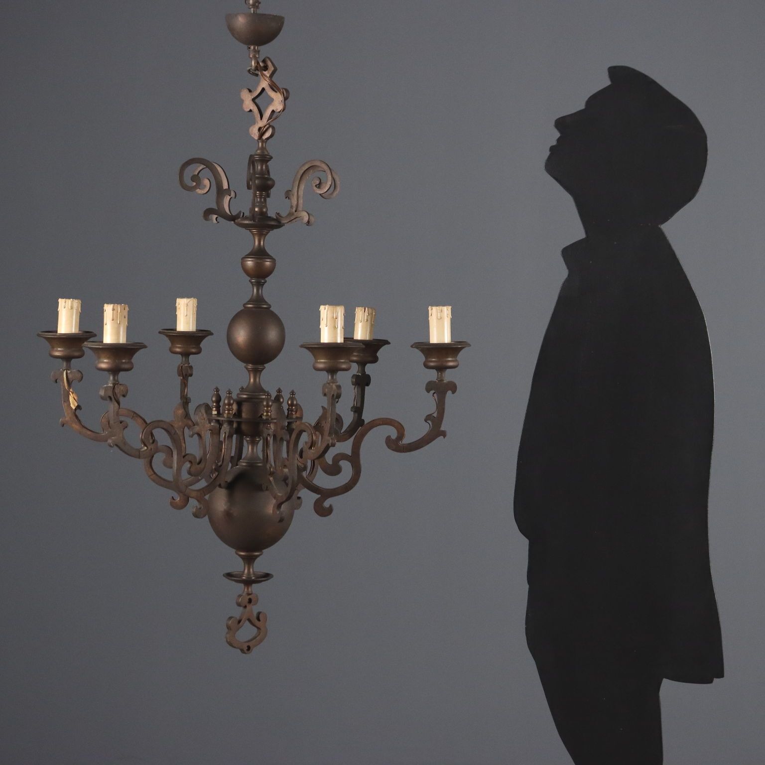 Antique Chandelier Bronze Metal 6 Lights Netherlands XX Century photo furniture