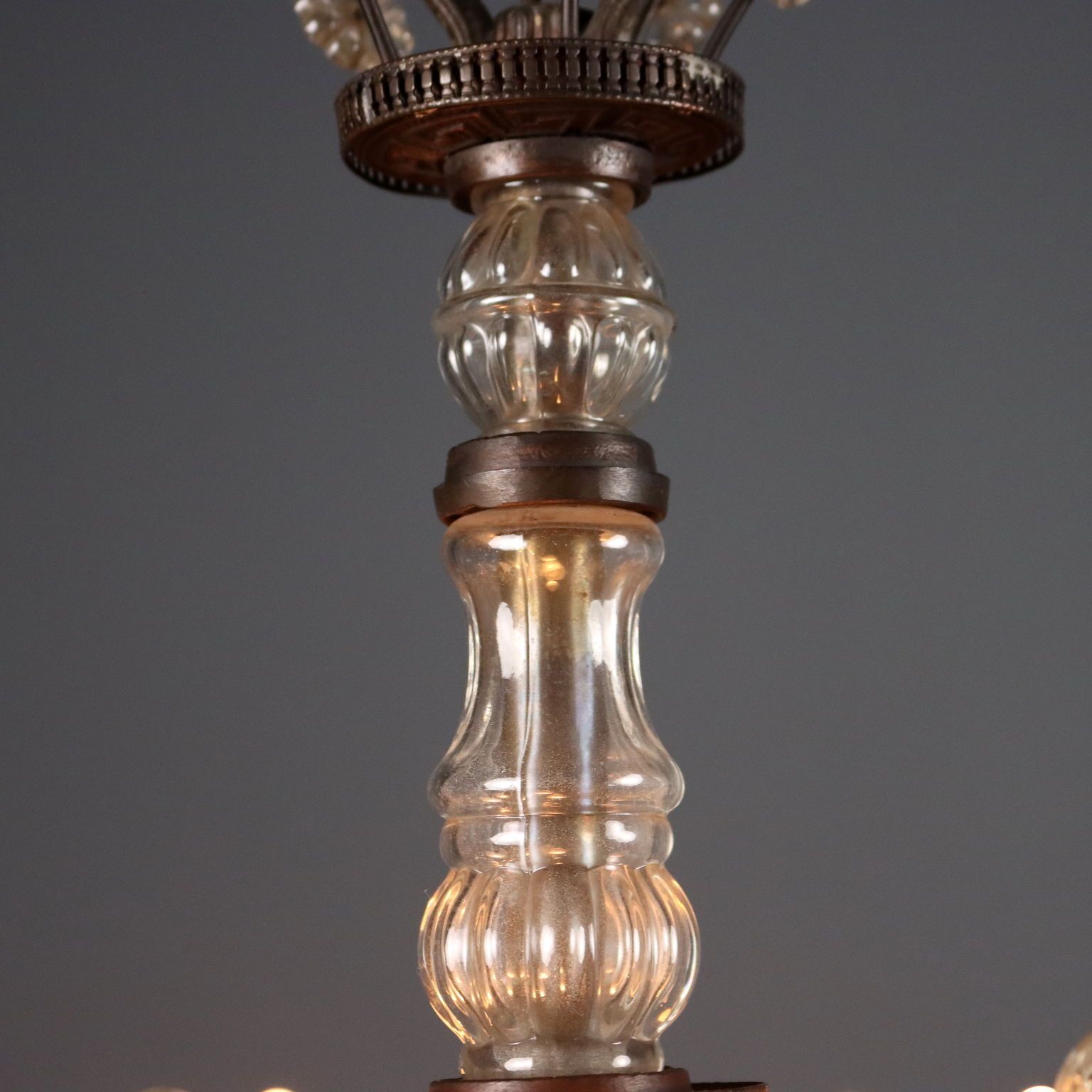 Antique Chandelier Metal Glass 5 Lights Italy XIX Century photo for sale