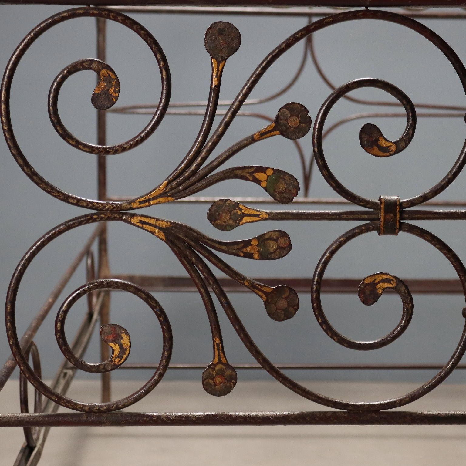 Antique Single Bed Lacquered Painted Iron Italy XIX Century photo vintage