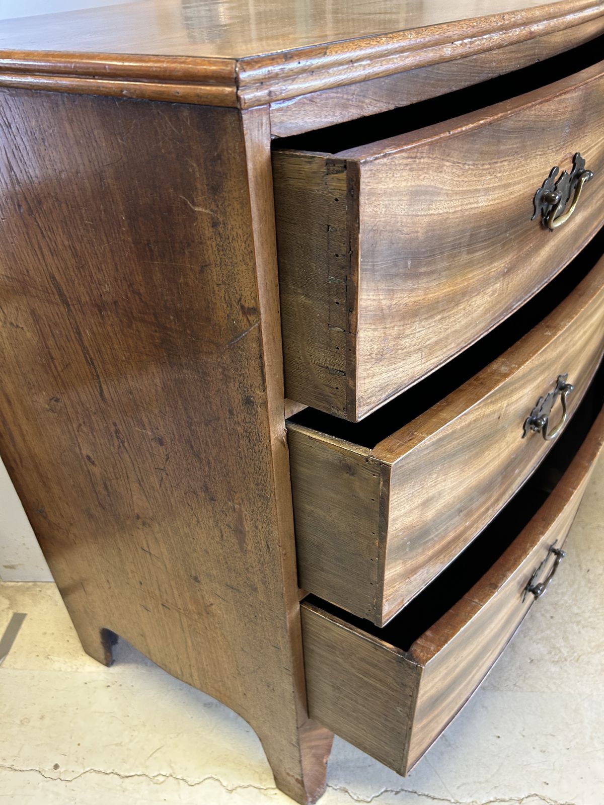photo for sale Antique Mahogany Bow Front Chest Of Drawers   With Working Key