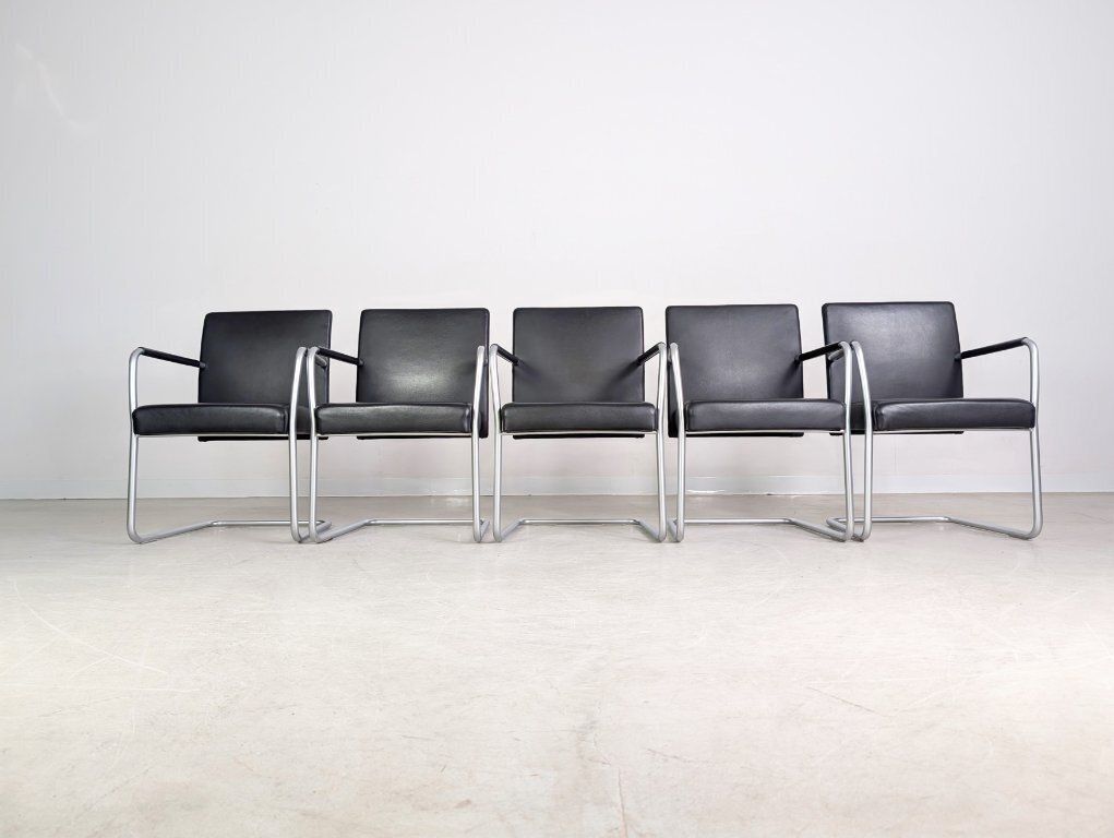 Set Of 5 Walter Knoll Jason Lite 1500 Chairs, Black Leather photo for sale