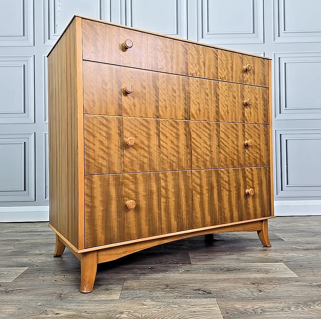 Vintage Chest Of Drawers Vesper Walnut Veneer Mid Century Modern Commode Retro