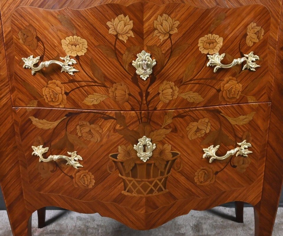 Small Marquetry Commode, Louis XV Style – Early 20th Century photo vintage