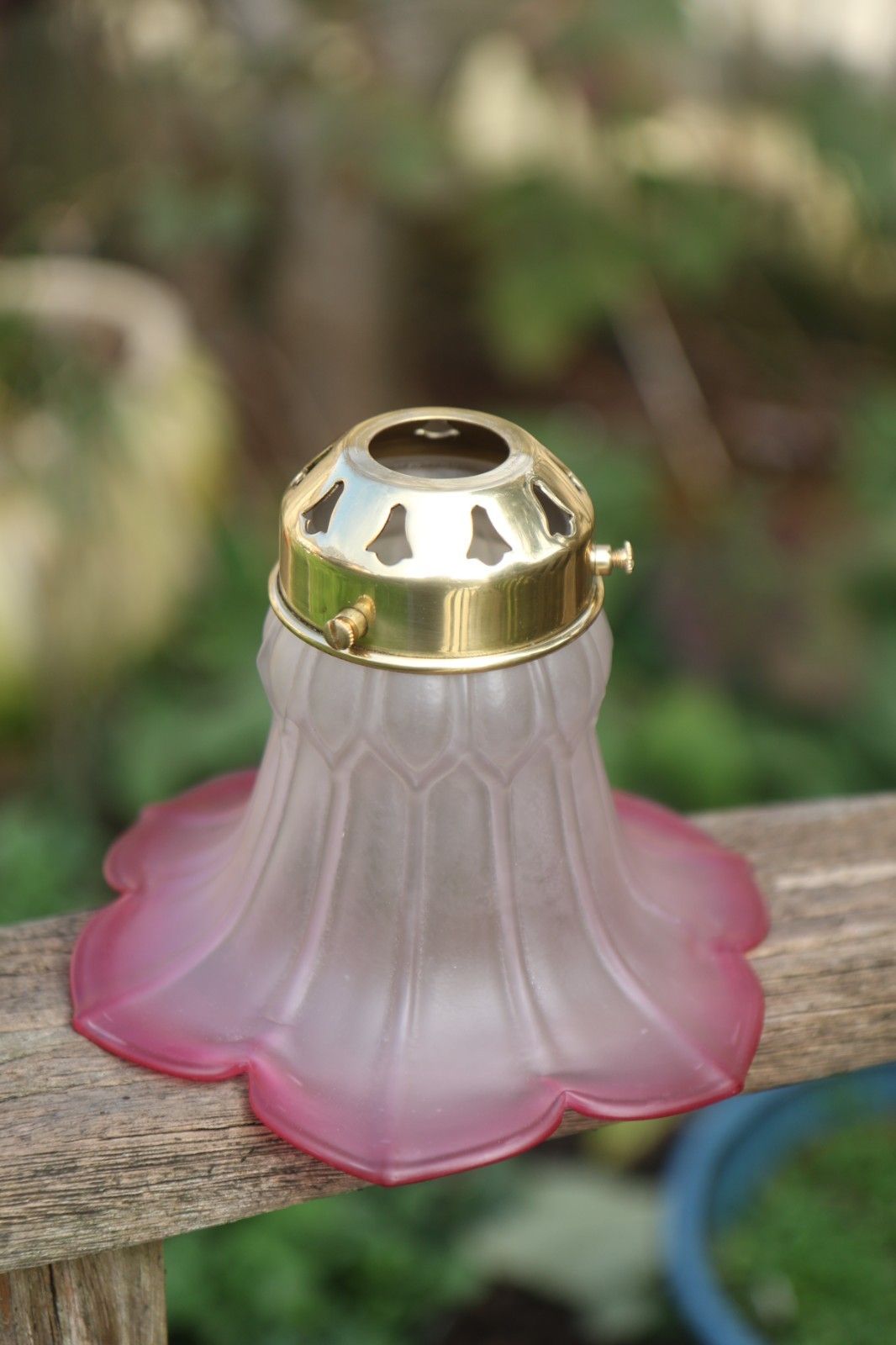 Vintage Cranberry Glass Lampshade & Brass Gallery Small Satin 6 Petal Lampshade photo vintage
