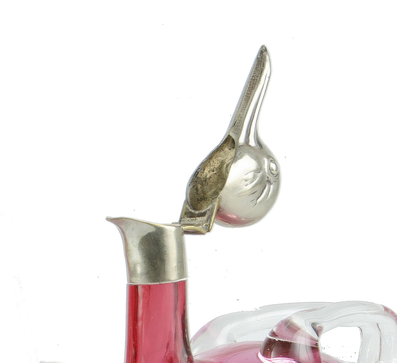 Pair Of 1960s Silver Plated And Deep Cranberry Pink Glass Figural Duck Claret Jugs, Czech Republic photo buy