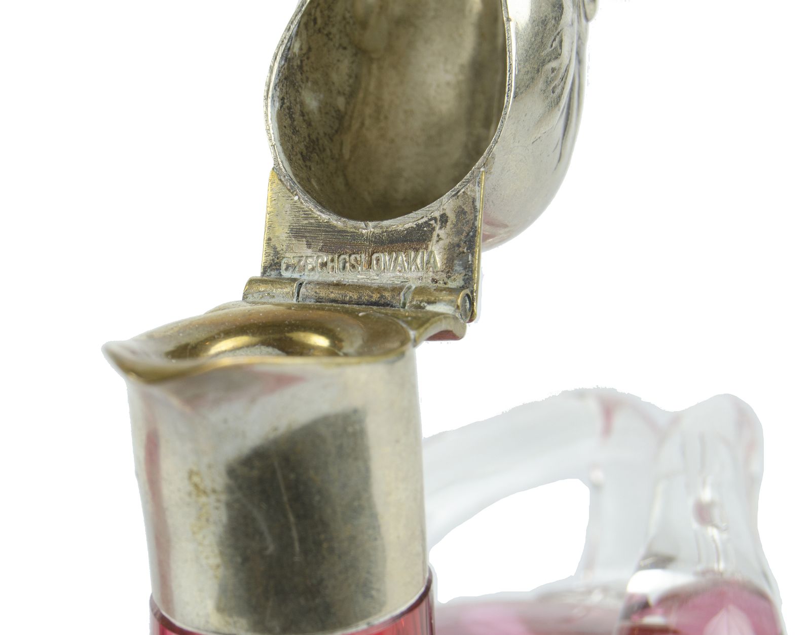 Pair Of 1960s Silver Plated And Deep Cranberry Pink Glass Figural Duck Claret Jugs, Czech Republic photo vintage