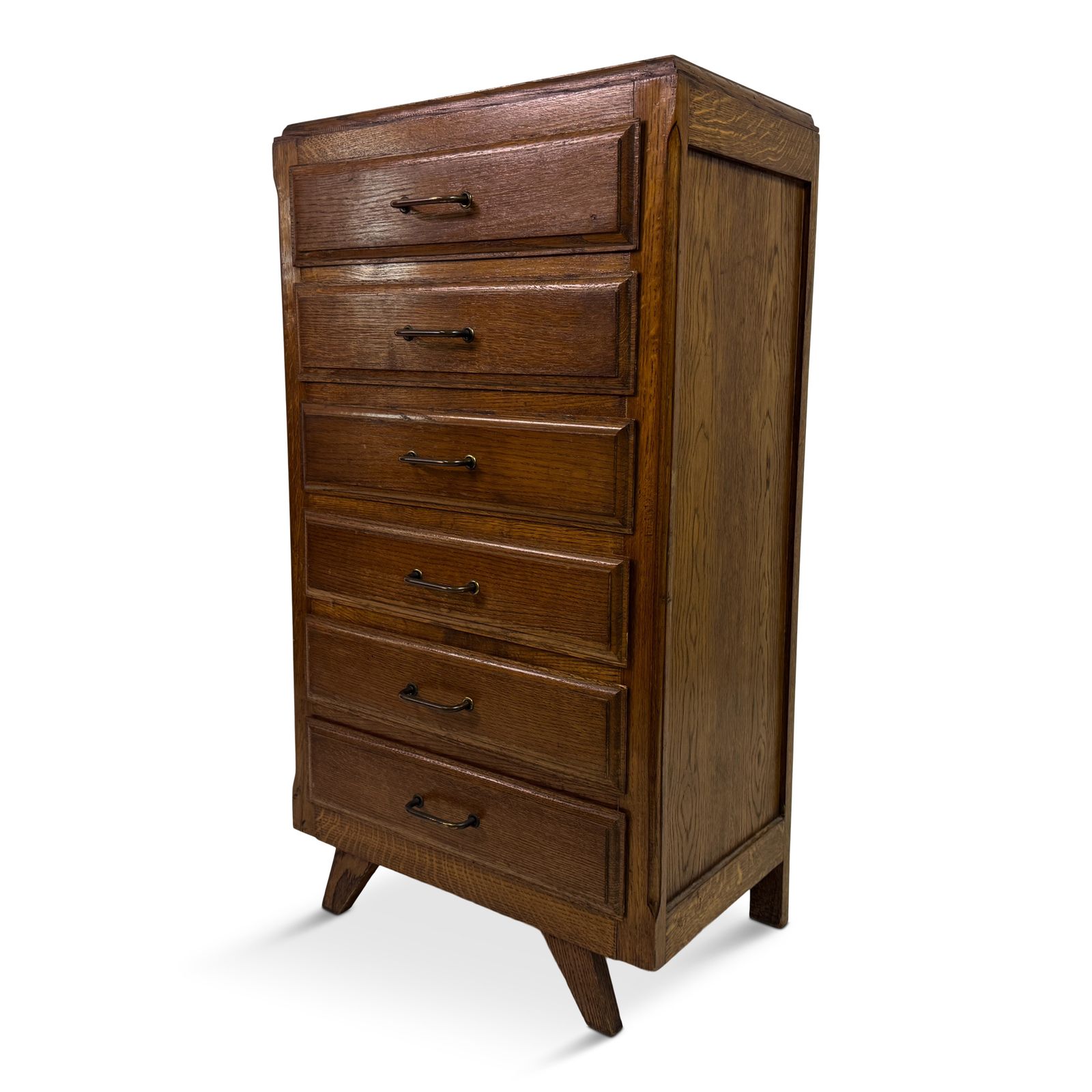 1950s French Tall Oak Chest Of Drawers