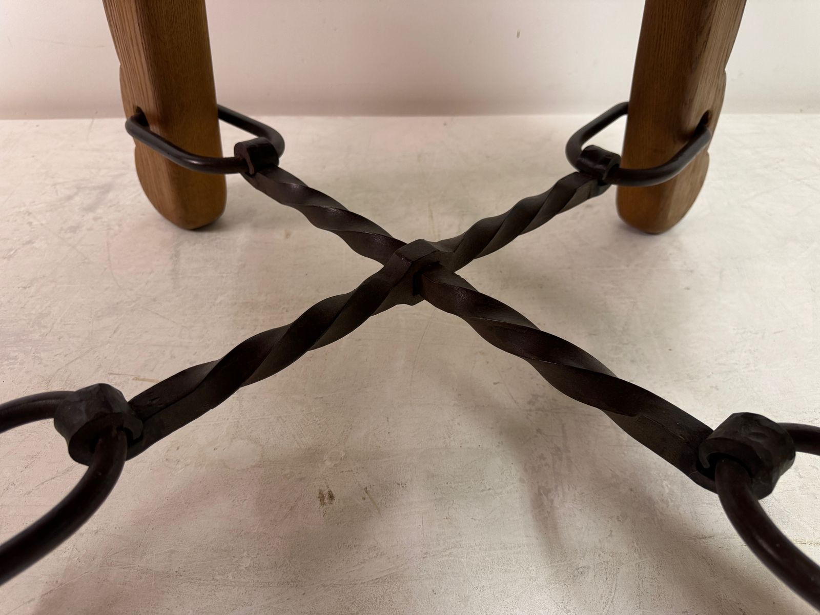 1960s French Oak And Wrought Iron Coffee Table photo vintage