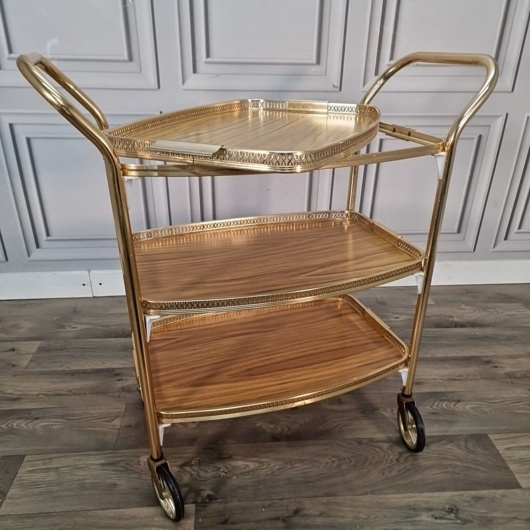 photo vintage Vintage Drinks Tea Trolley Bar Cocktail Cart Retro Hollywood Regency Mcm