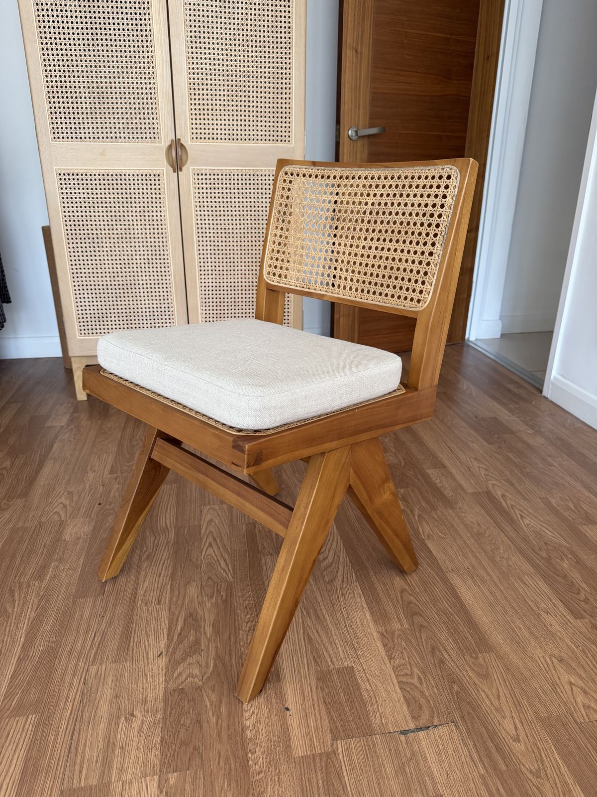 Set Of 4 Wooden Rattan Dining Chair