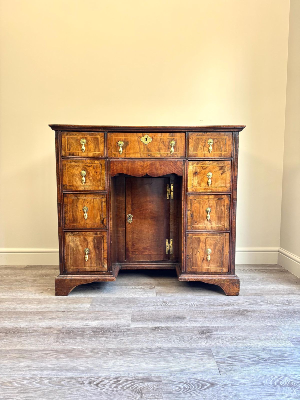 Antique Burr Walnut Kneehole Desk – 18th Century Style Writing Desk