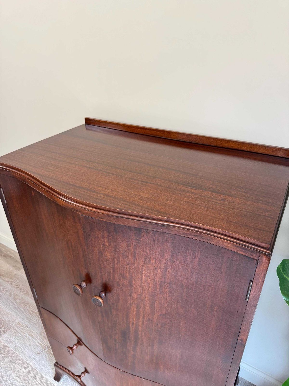 Vintage Double Door Wooden Linen Cupboard Cabinet Drawers Craft Organiser Gentlemen’s Wardrobe Mahogany photo Furniture