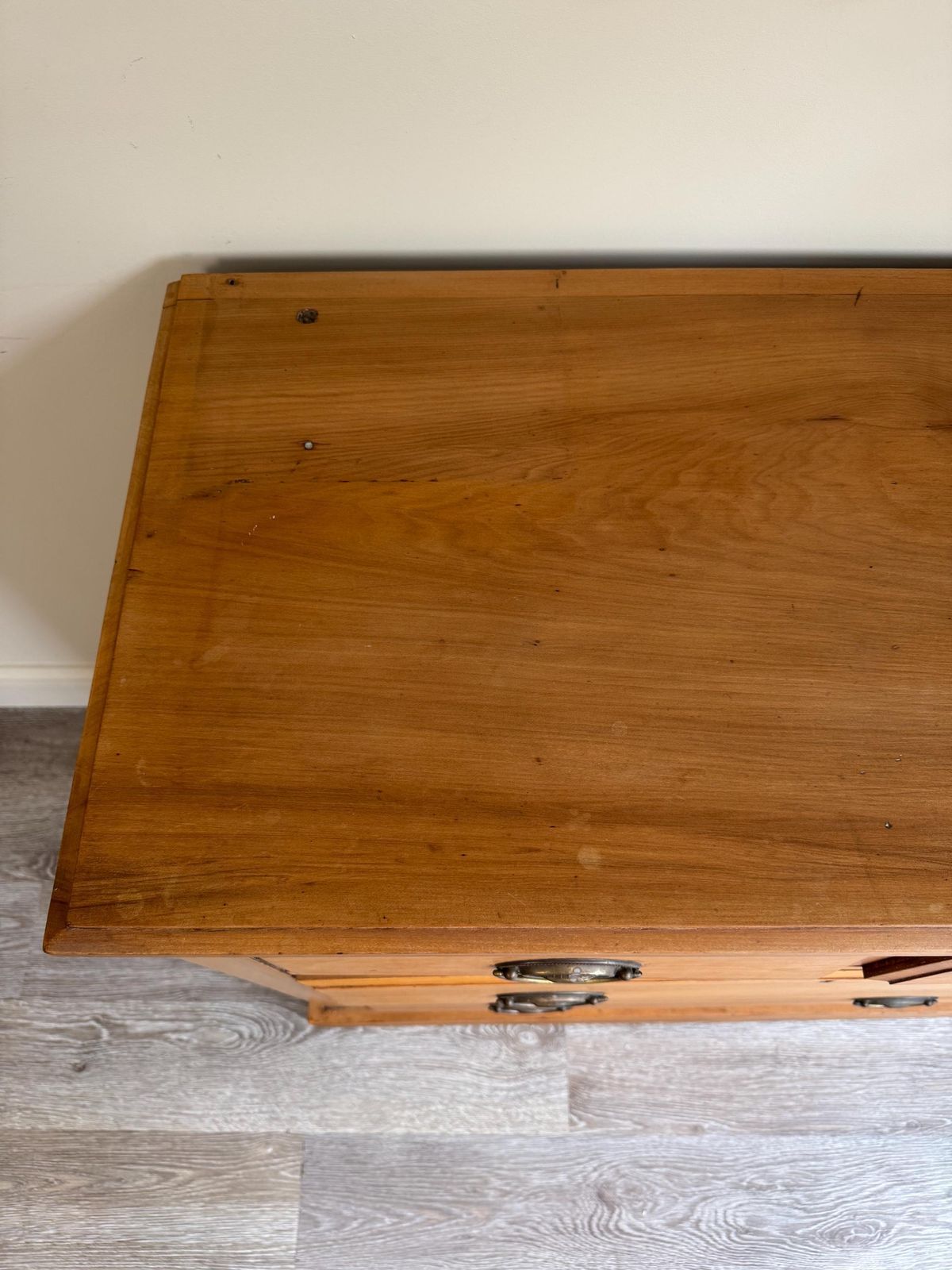 Solid Wood Large Vintage Chest Of Drawers With Oval Metal Handles 4 Dovetail Drawers photo buy