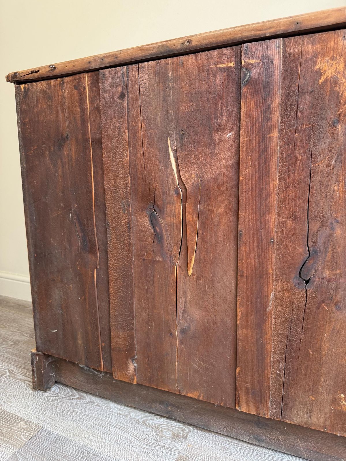 photo for sale Solid Wood Large Vintage Chest Of Drawers With Oval Metal Handles 4 Dovetail Drawers