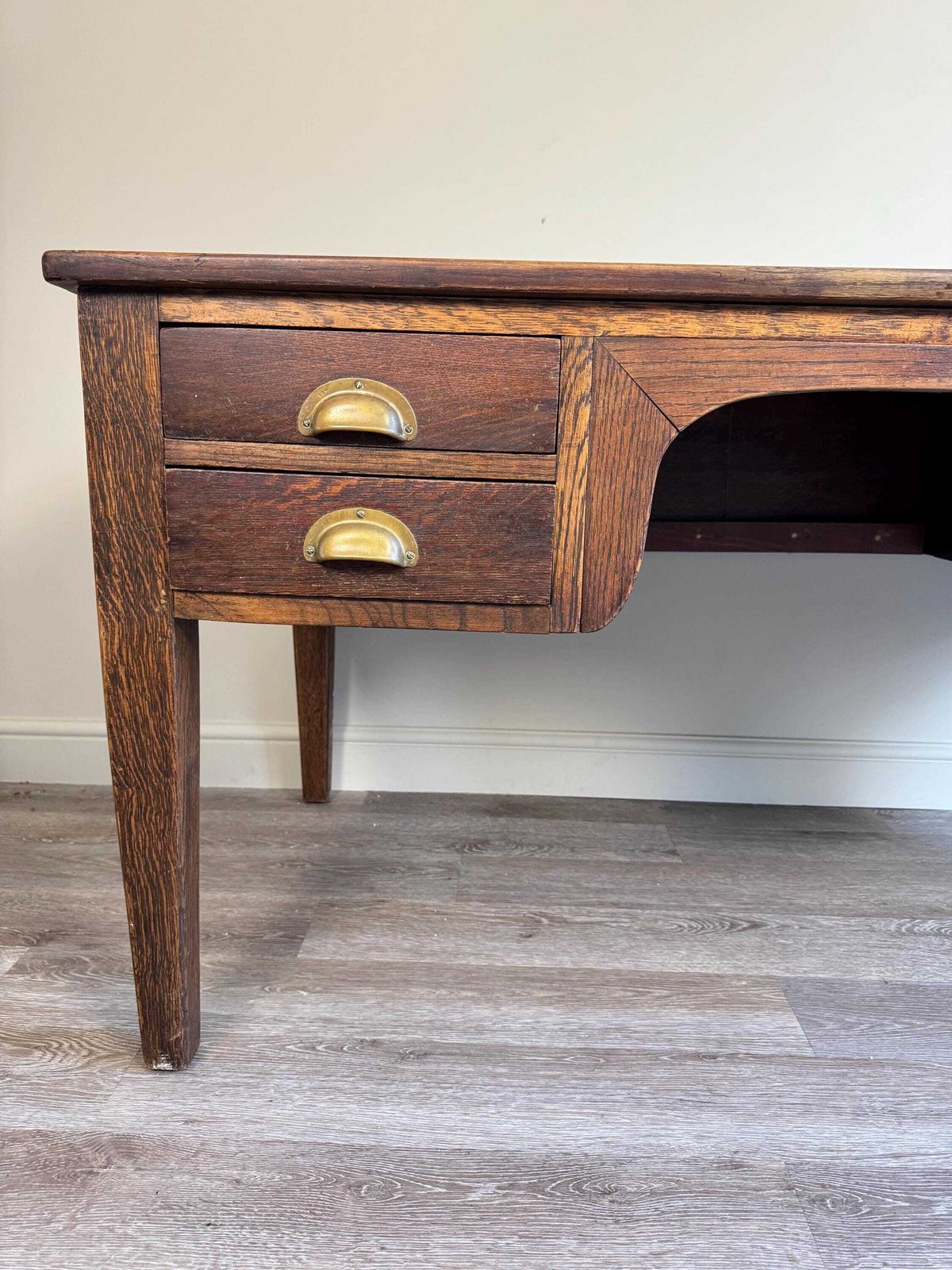 1936 Vintage Presidential Writing Desk – Solid Oak With Original Leather Top | Office Furniture Executive Desk photo 1250.0