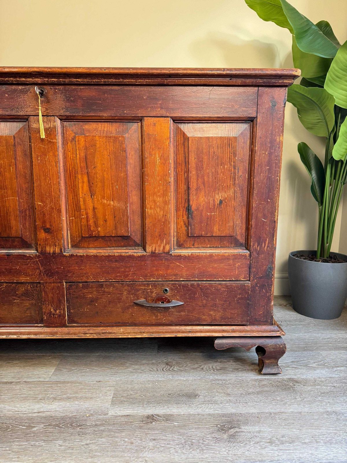 Extra Large 19th Century Antique Oak Dark Wood Blanket Box Chest Coffer With Key Rustic Farmhouse photo vinterior