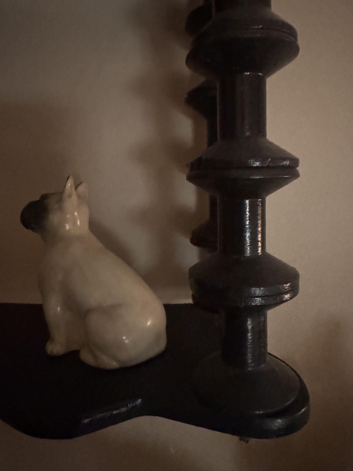 Early 20th Century French Folk Art Spindle Bobbin Shelf Black photo for sale