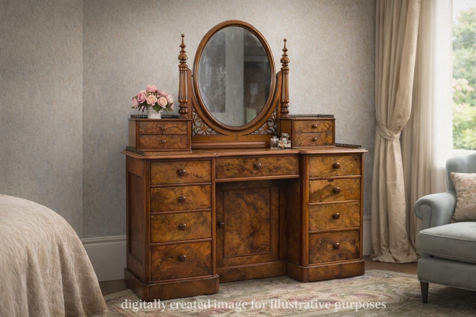 Furniture Victorian Burr Walnut Dressing Table photo