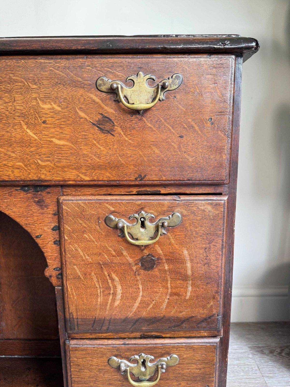 Antique Oak 18th Century Kneehole Desk Solid Wood With Cupboard   Traditional Office photo Furniture