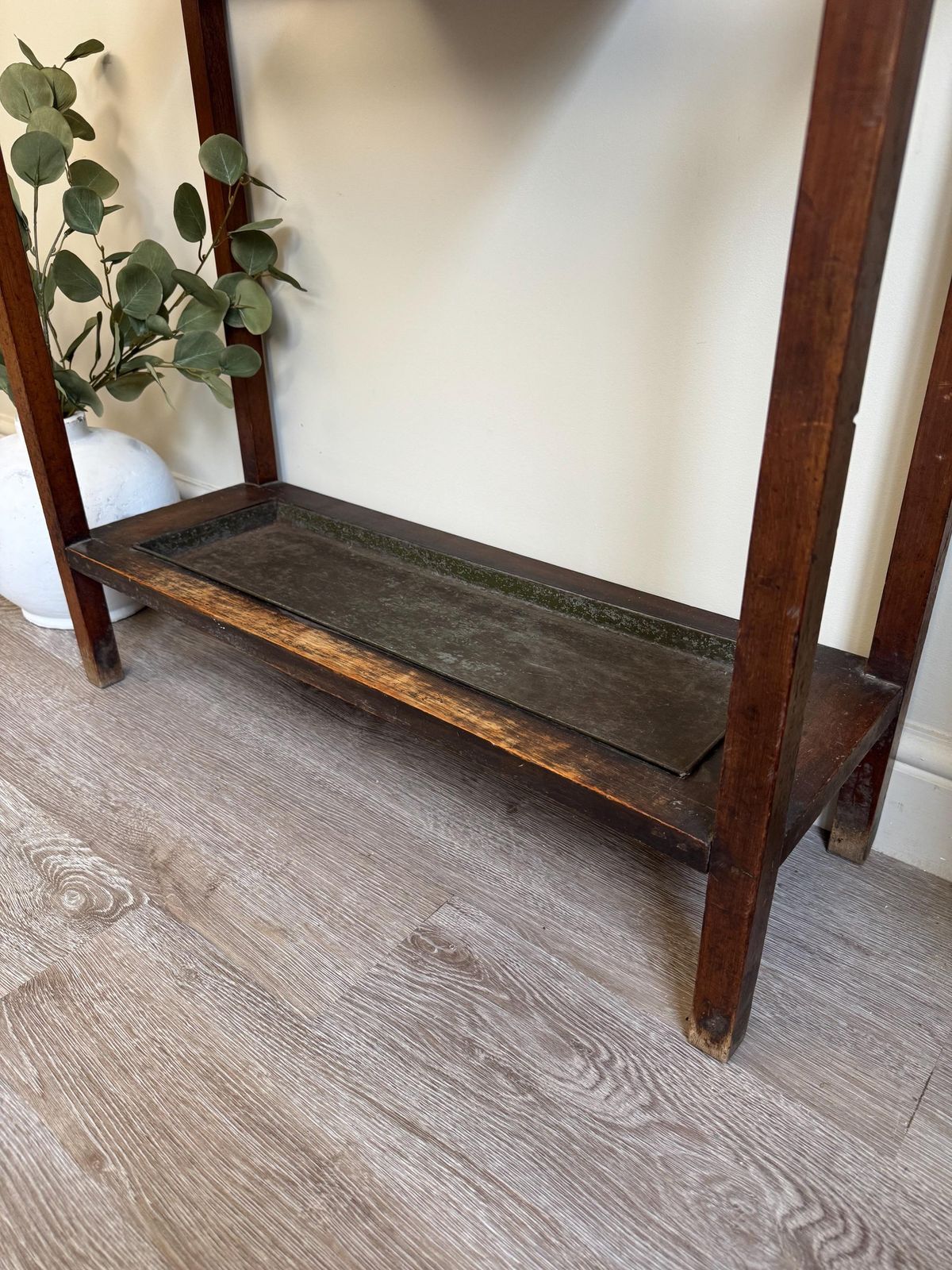 Vintage Wooden Entryway Console Table   Umbrella & Plant Stand With Metal Tray photo 250.0