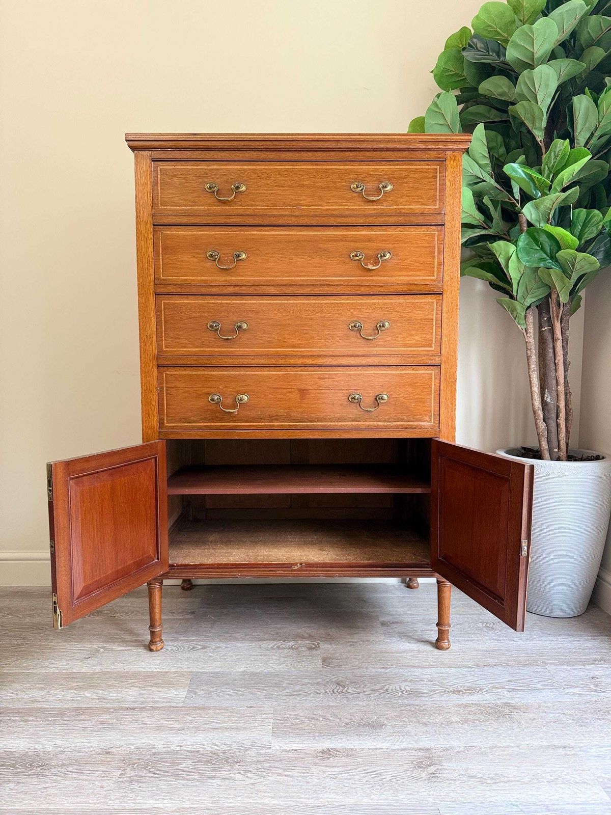 Vintage 1920s Linen Chest Of Drawers: Mid Century Bedroom Storage Cabinet photo furniture