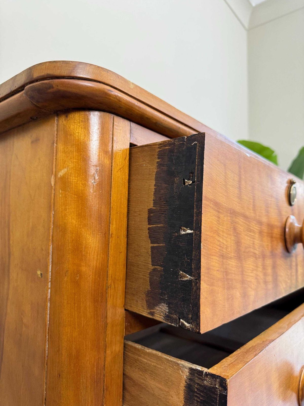 Antique Chest Of Drawers Solid Wood Vintage Furniture Satinwood Blonde photo vinterior