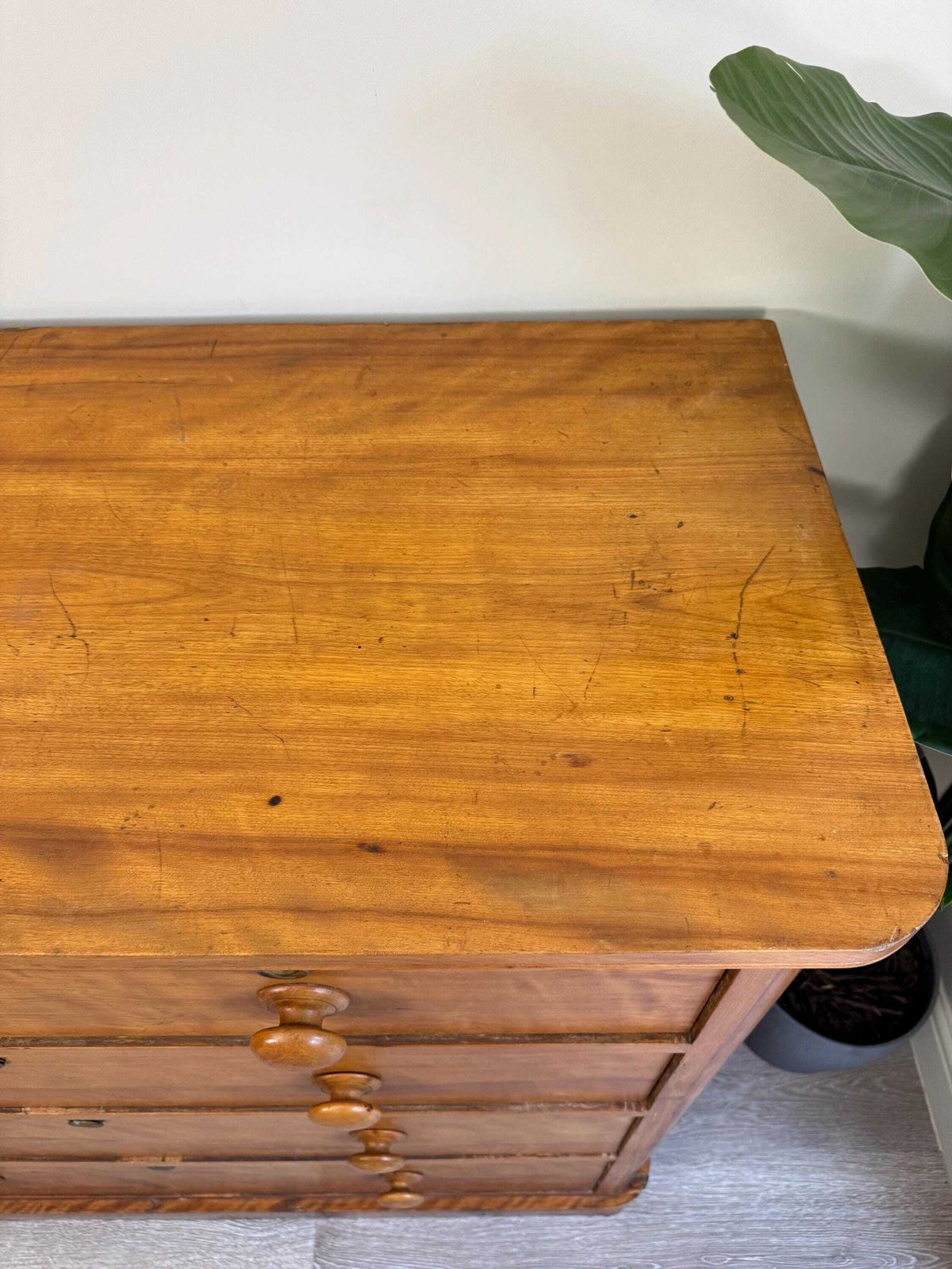 Antique Chest Of Drawers Solid Wood Vintage Furniture Satinwood Blonde photo vintage
