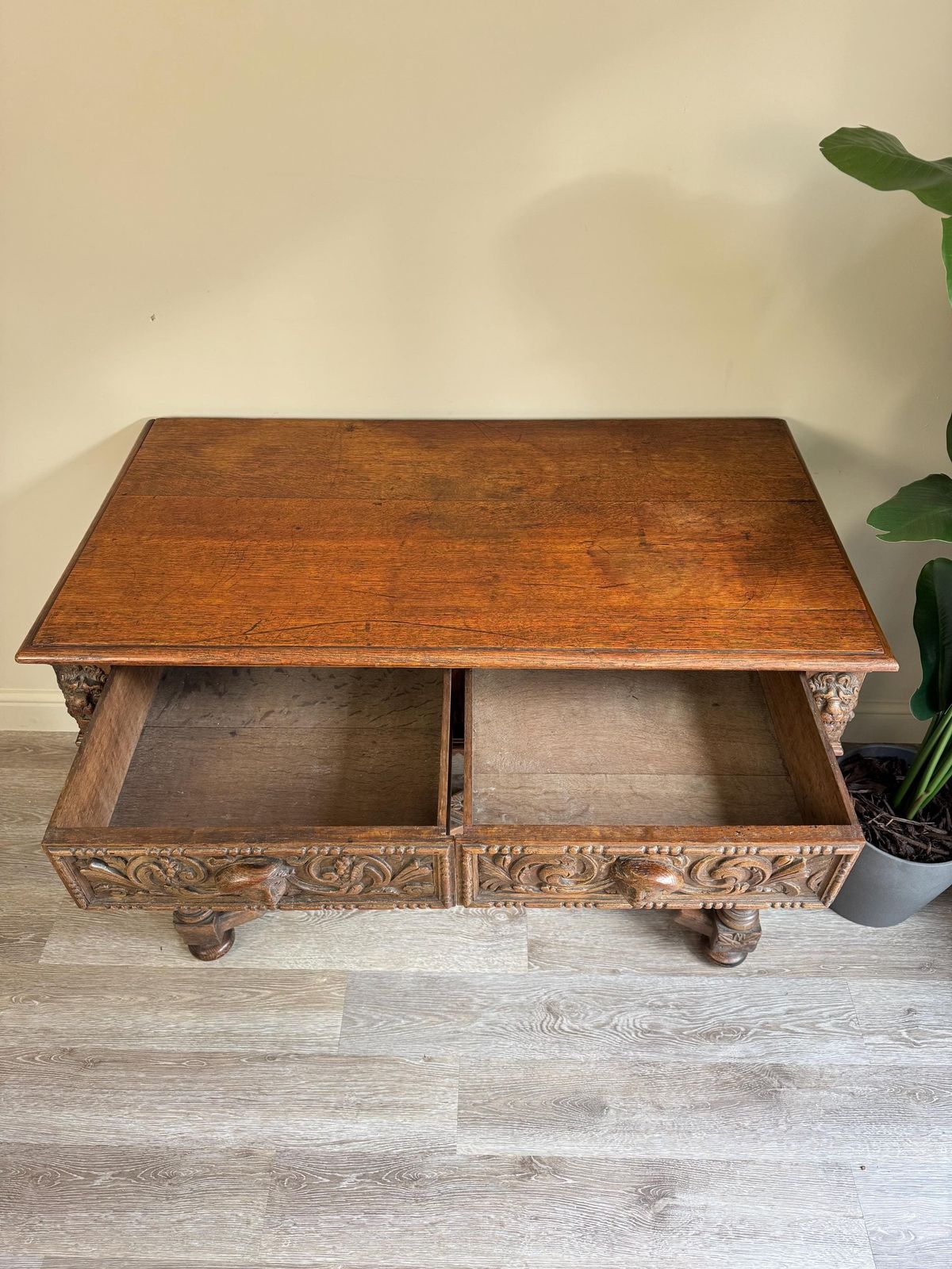 Antique Carved Wood Console Table: Barley Twist Hall, Gothic Revival photo furniture