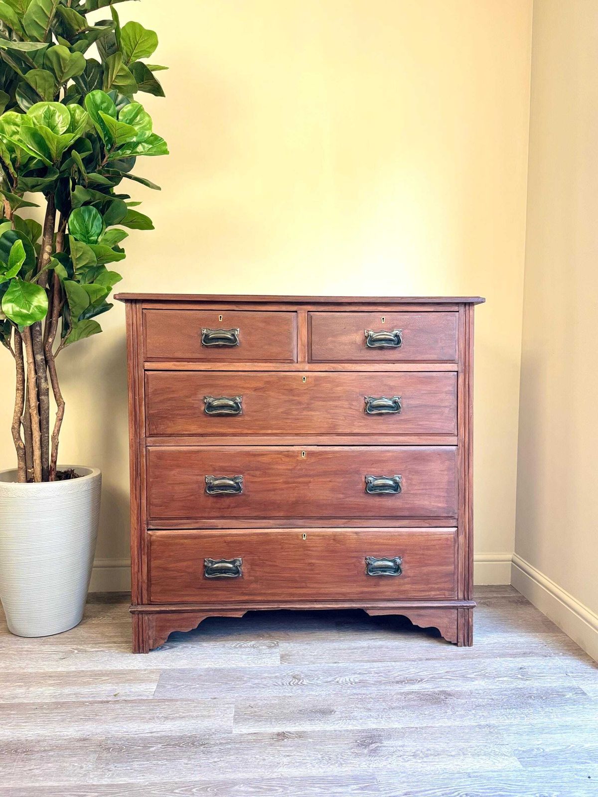 Solid Wood Antique Chest Of Drawers: Large 5 Drawer Dresser With Metal Handles