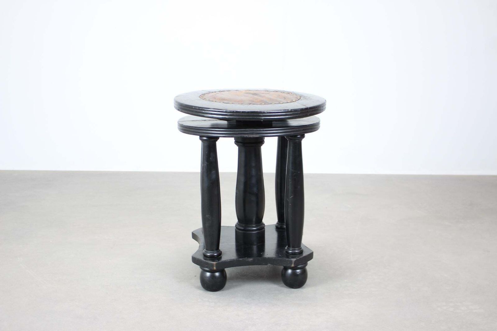photo for sale Antique Adjustable Piano Stool Leather Seat Black Wood, 1910's, Czechoslovakia